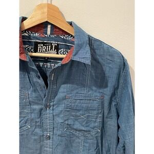 Drill Clothing Co Button Up Shirt Mens Medium Blue Long Sleeve Western Cowboy